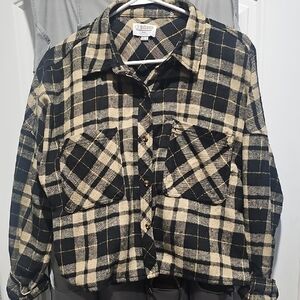 Ci Sono Black and Cream Cropped Plaid Top